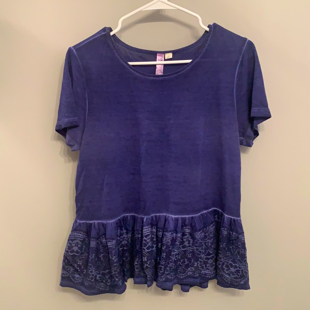 Francesca's Alya Blue Lace Peplum Top